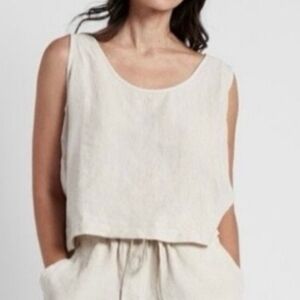 Parachute 100% Linen Boxy Crop Tank HighLow, Oatmeal/Bone/Cream, Women's XL